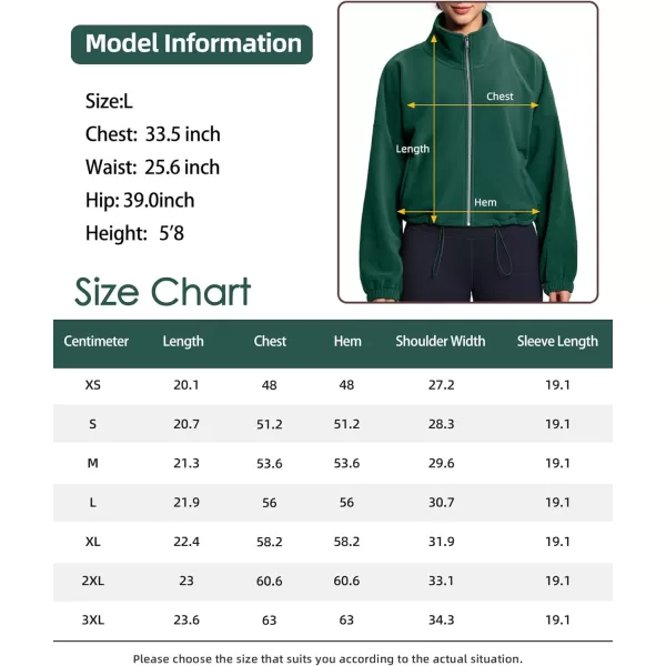 THE GYM PEOPLE Womens Fleece Short Jacket Full Zip Stand Collar Warm Winter Sherpa Crop Coats with Drawstring HemDrak Green