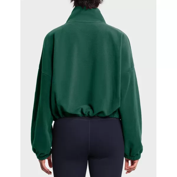 THE GYM PEOPLE Womens Fleece Short Jacket Full Zip Stand Collar Warm Winter Sherpa Crop Coats with Drawstring HemDrak Green
