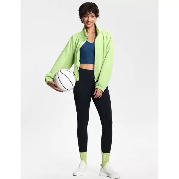 THE GYM PEOPLE Womens Fleece Short Jacket Full Zip Stand Collar Warm Winter Sherpa Crop Coats with Drawstring HemLight Green