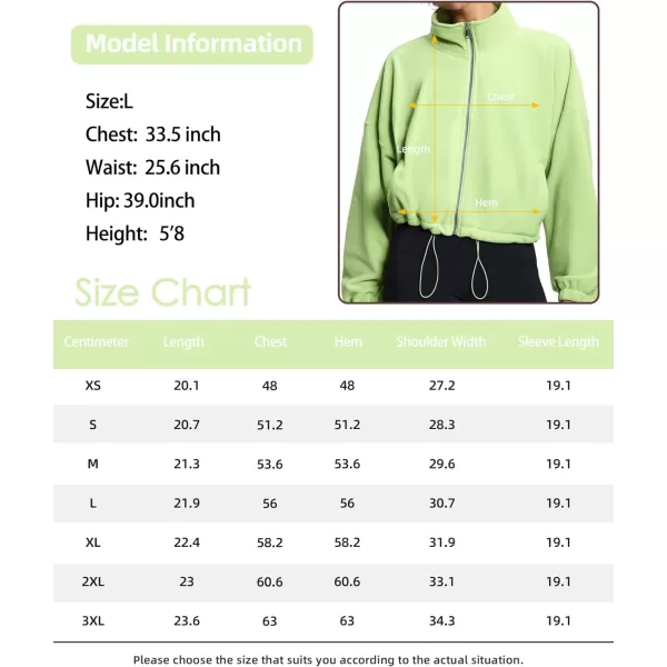 THE GYM PEOPLE Womens Fleece Short Jacket Full Zip Stand Collar Warm Winter Sherpa Crop Coats with Drawstring HemLight Green