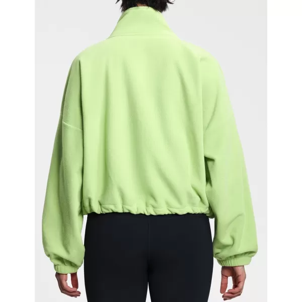 THE GYM PEOPLE Womens Fleece Short Jacket Full Zip Stand Collar Warm Winter Sherpa Crop Coats with Drawstring HemLight Green