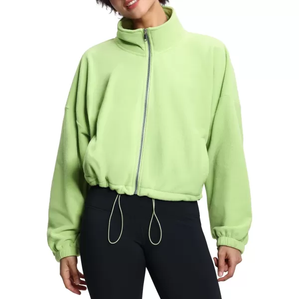 THE GYM PEOPLE Womens Fleece Short Jacket Full Zip Stand Collar Warm Winter Sherpa Crop Coats with Drawstring HemLight Green