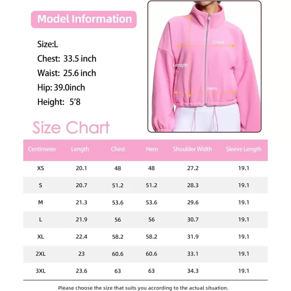 THE GYM PEOPLE Womens Fleece Short Jacket Full Zip Stand Collar Warm Winter Sherpa Crop Coats with Drawstring HemPink