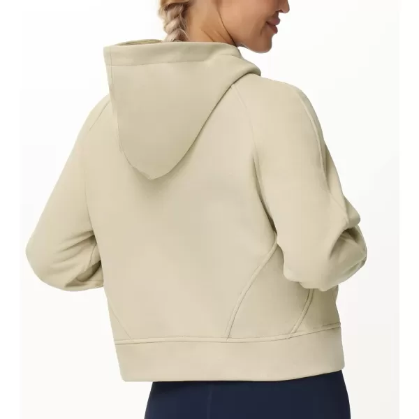 THE GYM PEOPLE Womens FullZip Up Hoodies Jacket Fleece Workout Crop Tops Sweatshirts with Pockets Thumb HoleApricot