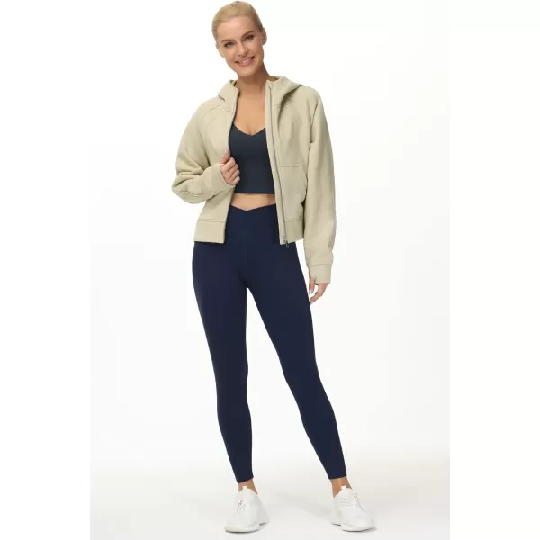 THE GYM PEOPLE Womens FullZip Up Hoodies Jacket Fleece Workout Crop Tops Sweatshirts with Pockets Thumb HoleApricot