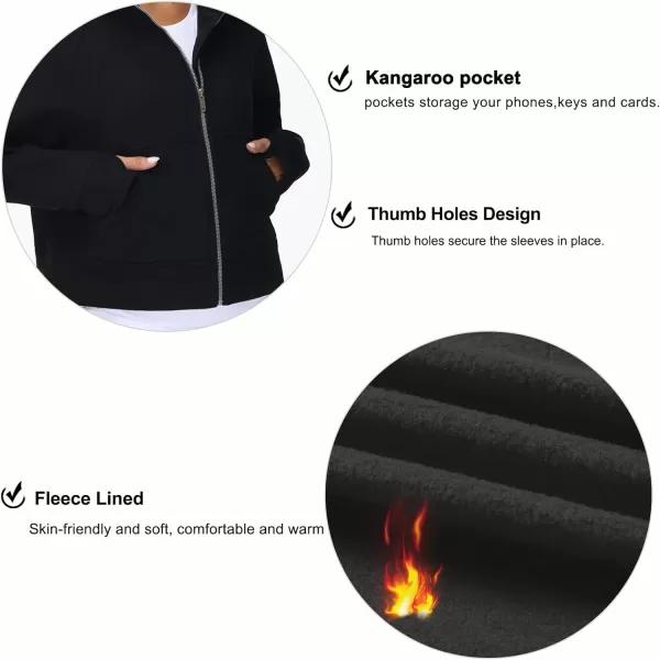 THE GYM PEOPLE Womens FullZip Up Hoodies Jacket Fleece Workout Crop Tops Sweatshirts with Pockets Thumb HoleBlack