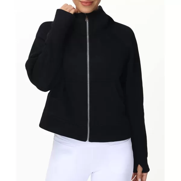 THE GYM PEOPLE Womens FullZip Up Hoodies Jacket Fleece Workout Crop Tops Sweatshirts with Pockets Thumb HoleBlack