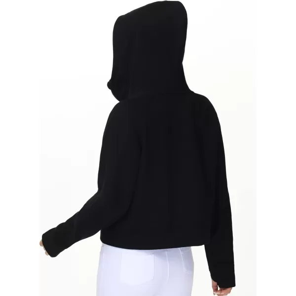 THE GYM PEOPLE Womens FullZip Up Hoodies Jacket Fleece Workout Crop Tops Sweatshirts with Pockets Thumb HoleBlack