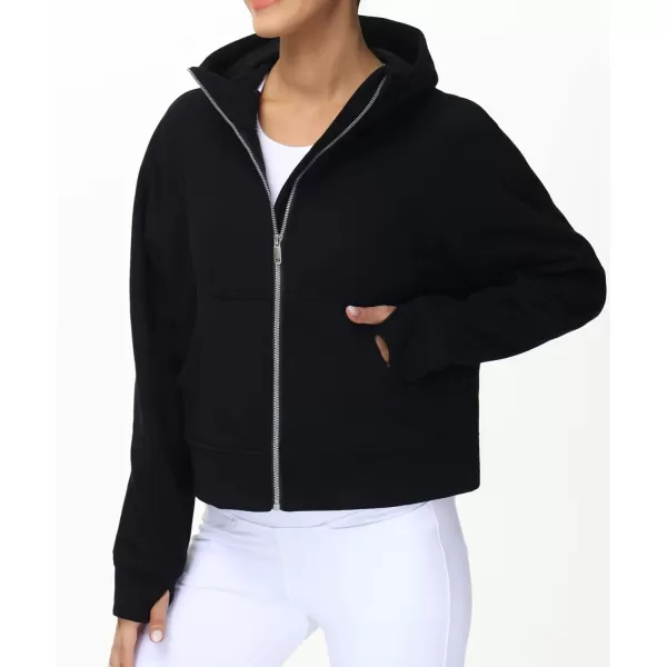 THE GYM PEOPLE Womens FullZip Up Hoodies Jacket Fleece Workout Crop Tops Sweatshirts with Pockets Thumb HoleBlack