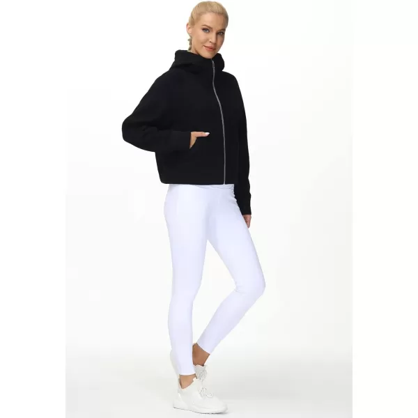 THE GYM PEOPLE Womens FullZip Up Hoodies Jacket Fleece Workout Crop Tops Sweatshirts with Pockets Thumb HoleBlack