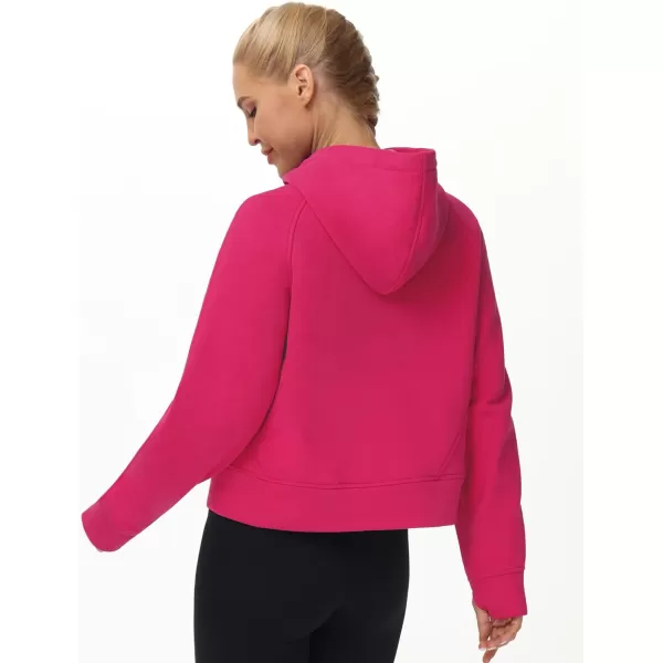 THE GYM PEOPLE Womens FullZip Up Hoodies Jacket Fleece Workout Crop Tops Sweatshirts with Pockets Thumb HoleBright Pink