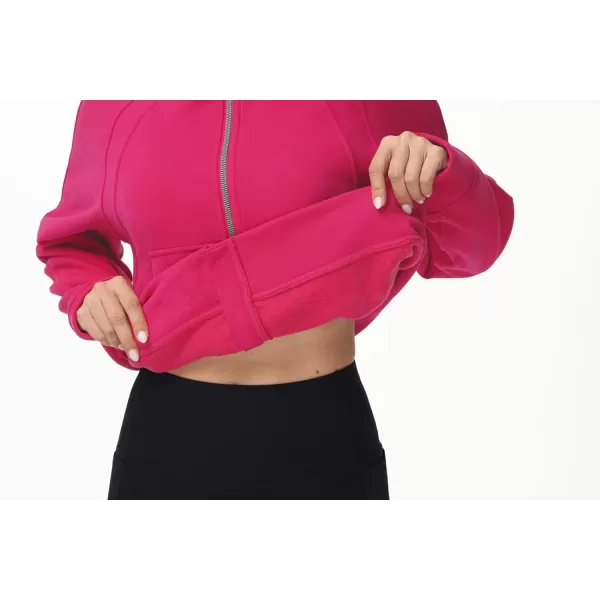 THE GYM PEOPLE Womens FullZip Up Hoodies Jacket Fleece Workout Crop Tops Sweatshirts with Pockets Thumb HoleBright Pink