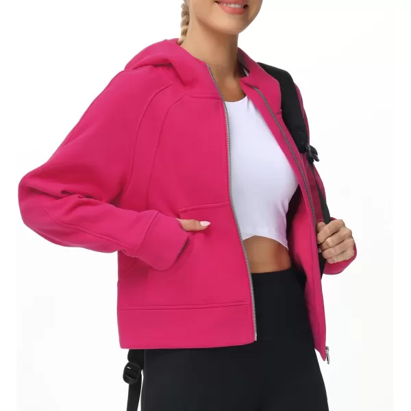 THE GYM PEOPLE Womens FullZip Up Hoodies Jacket Fleece Workout Crop Tops Sweatshirts with Pockets Thumb HoleBright Pink