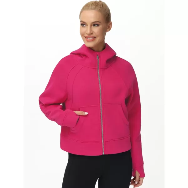THE GYM PEOPLE Womens FullZip Up Hoodies Jacket Fleece Workout Crop Tops Sweatshirts with Pockets Thumb HoleBright Pink