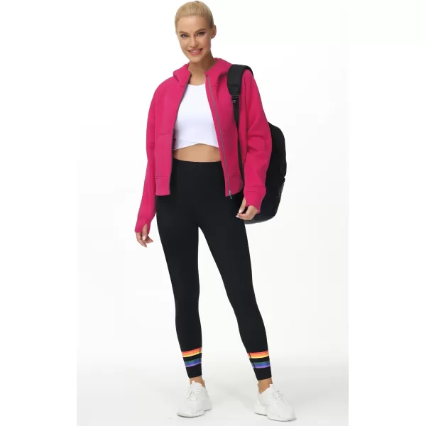 THE GYM PEOPLE Womens FullZip Up Hoodies Jacket Fleece Workout Crop Tops Sweatshirts with Pockets Thumb HoleBright Pink