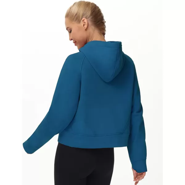 THE GYM PEOPLE Womens FullZip Up Hoodies Jacket Fleece Workout Crop Tops Sweatshirts with Pockets Thumb HoleDark Blue Green