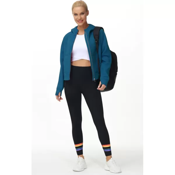 THE GYM PEOPLE Womens FullZip Up Hoodies Jacket Fleece Workout Crop Tops Sweatshirts with Pockets Thumb HoleDark Blue Green