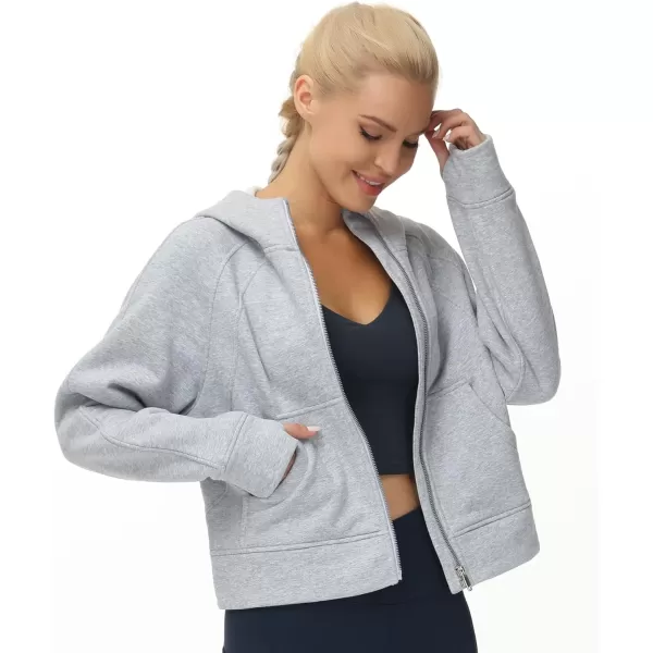 THE GYM PEOPLE Womens FullZip Up Hoodies Jacket Fleece Workout Crop Tops Sweatshirts with Pockets Thumb HoleGrey