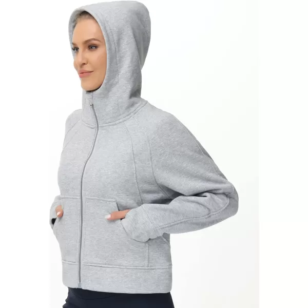 THE GYM PEOPLE Womens FullZip Up Hoodies Jacket Fleece Workout Crop Tops Sweatshirts with Pockets Thumb HoleGrey