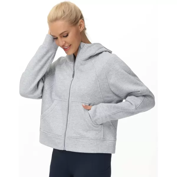 THE GYM PEOPLE Womens FullZip Up Hoodies Jacket Fleece Workout Crop Tops Sweatshirts with Pockets Thumb HoleGrey