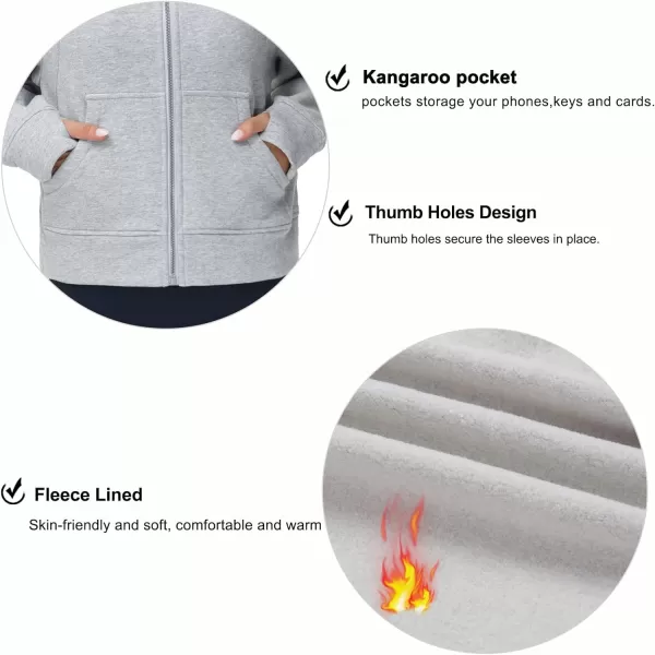 THE GYM PEOPLE Womens FullZip Up Hoodies Jacket Fleece Workout Crop Tops Sweatshirts with Pockets Thumb HoleGrey