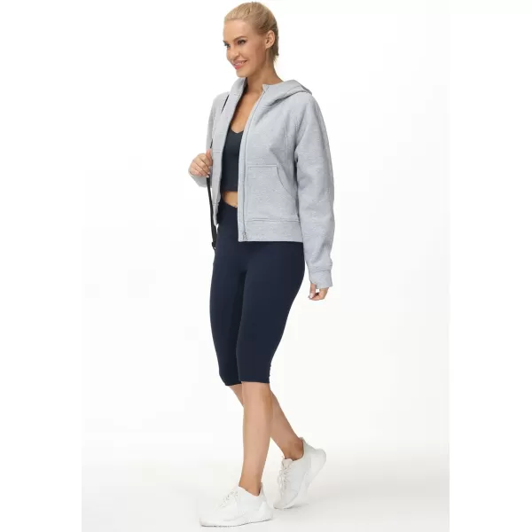 THE GYM PEOPLE Womens FullZip Up Hoodies Jacket Fleece Workout Crop Tops Sweatshirts with Pockets Thumb HoleGrey