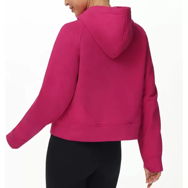 THE GYM PEOPLE Womens FullZip Up Hoodies Jacket Fleece Workout Crop Tops Sweatshirts with Pockets Thumb HolePitaya Red