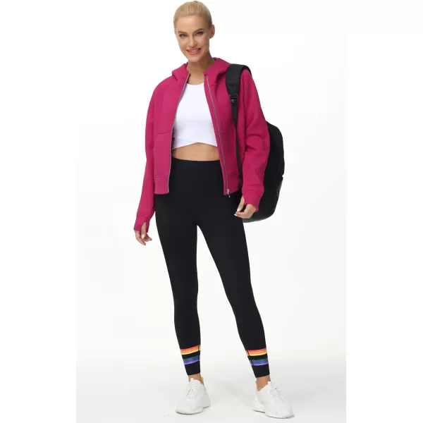 THE GYM PEOPLE Womens FullZip Up Hoodies Jacket Fleece Workout Crop Tops Sweatshirts with Pockets Thumb HolePitaya Red