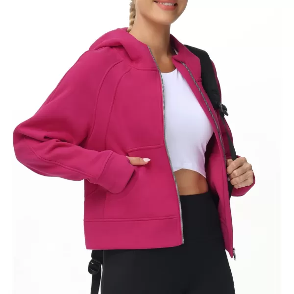 THE GYM PEOPLE Womens FullZip Up Hoodies Jacket Fleece Workout Crop Tops Sweatshirts with Pockets Thumb HolePitaya Red