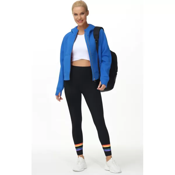 THE GYM PEOPLE Womens FullZip Up Hoodies Jacket Fleece Workout Crop Tops Sweatshirts with Pockets Thumb HoleSea Blue