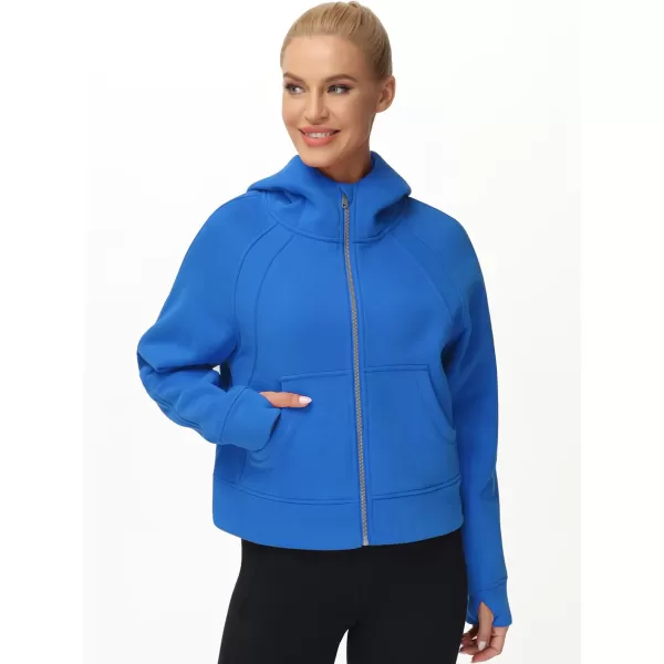 THE GYM PEOPLE Womens FullZip Up Hoodies Jacket Fleece Workout Crop Tops Sweatshirts with Pockets Thumb HoleSea Blue