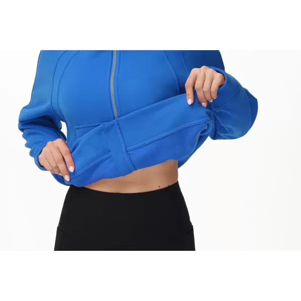 THE GYM PEOPLE Womens FullZip Up Hoodies Jacket Fleece Workout Crop Tops Sweatshirts with Pockets Thumb HoleSea Blue