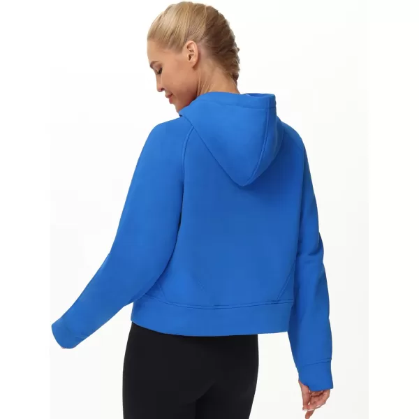 THE GYM PEOPLE Womens FullZip Up Hoodies Jacket Fleece Workout Crop Tops Sweatshirts with Pockets Thumb HoleSea Blue