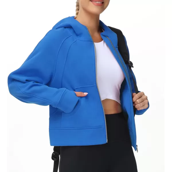 THE GYM PEOPLE Womens FullZip Up Hoodies Jacket Fleece Workout Crop Tops Sweatshirts with Pockets Thumb HoleSea Blue
