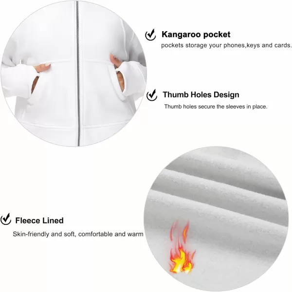 THE GYM PEOPLE Womens FullZip Up Hoodies Jacket Fleece Workout Crop Tops Sweatshirts with Pockets Thumb HoleWhite