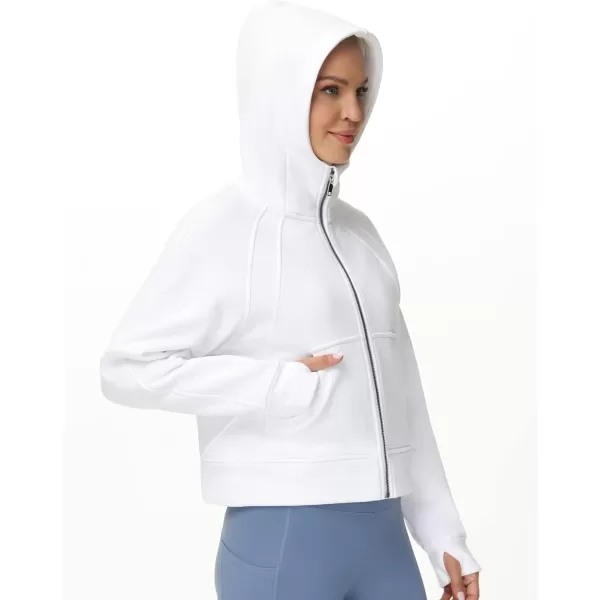 THE GYM PEOPLE Womens FullZip Up Hoodies Jacket Fleece Workout Crop Tops Sweatshirts with Pockets Thumb HoleWhite