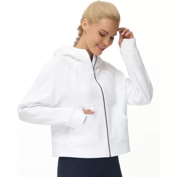 THE GYM PEOPLE Womens FullZip Up Hoodies Jacket Fleece Workout Crop Tops Sweatshirts with Pockets Thumb HoleWhite