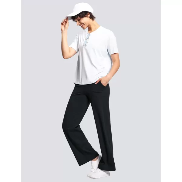 THE GYM PEOPLE Womens Wide Leg Yoga Pants High Waist Loose Stretch Palazzo Lounge Pant with Pockets DrawstringBlack