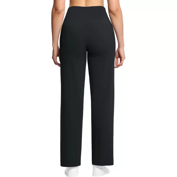 THE GYM PEOPLE Womens Wide Leg Yoga Pants High Waist Loose Stretch Palazzo Lounge Pant with Pockets DrawstringBlack