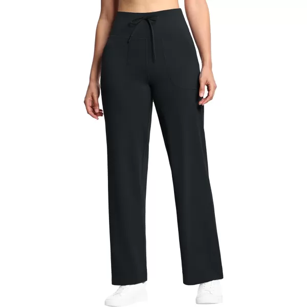 THE GYM PEOPLE Womens Wide Leg Yoga Pants High Waist Loose Stretch Palazzo Lounge Pant with Pockets DrawstringBlack