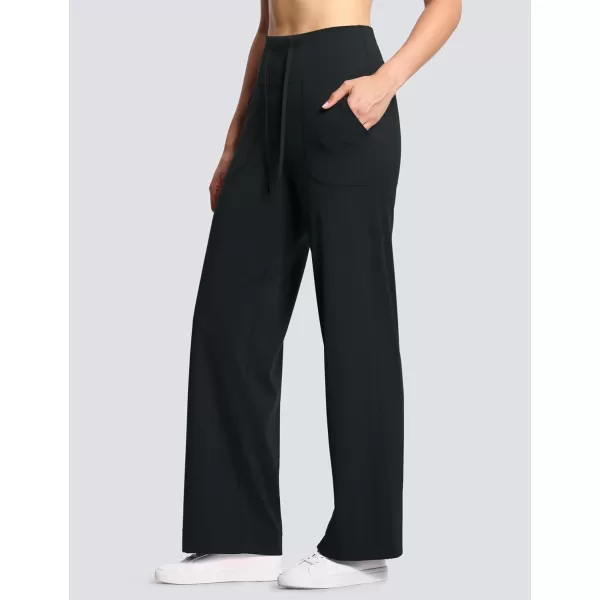 THE GYM PEOPLE Womens Wide Leg Yoga Pants High Waist Loose Stretch Palazzo Lounge Pant with Pockets DrawstringBlack