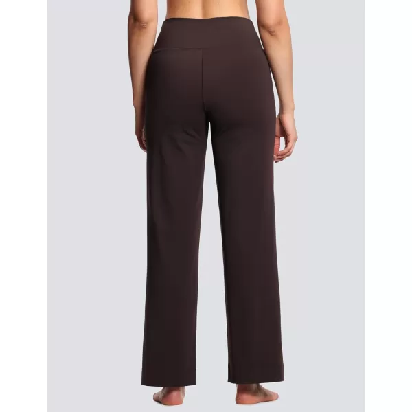 THE GYM PEOPLE Womens Wide Leg Yoga Pants High Waist Loose Stretch Palazzo Lounge Pant with Pockets DrawstringBrown