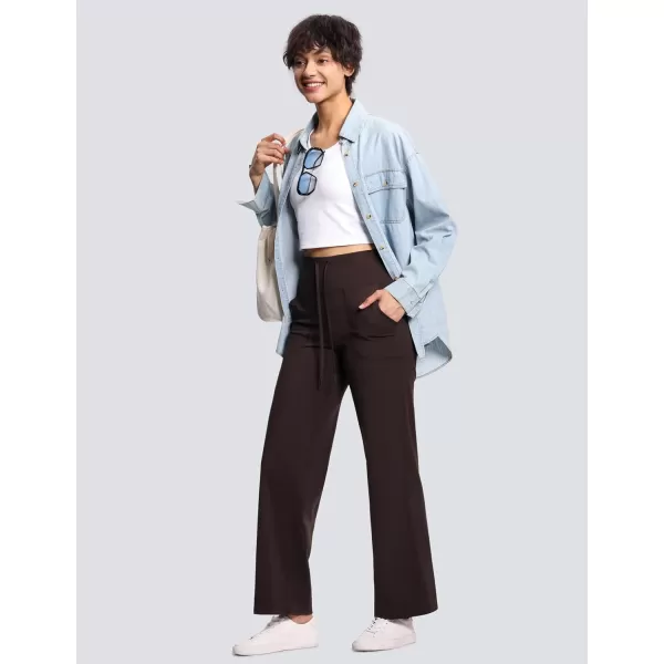 THE GYM PEOPLE Womens Wide Leg Yoga Pants High Waist Loose Stretch Palazzo Lounge Pant with Pockets DrawstringBrown