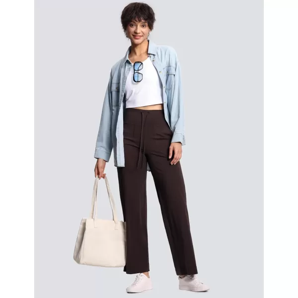 THE GYM PEOPLE Womens Wide Leg Yoga Pants High Waist Loose Stretch Palazzo Lounge Pant with Pockets DrawstringBrown