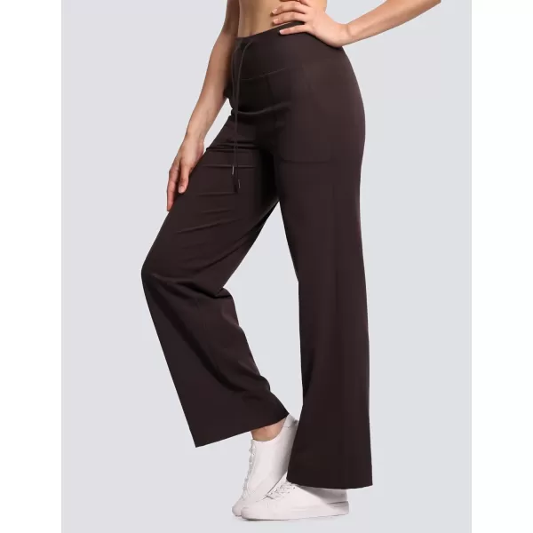 THE GYM PEOPLE Womens Wide Leg Yoga Pants High Waist Loose Stretch Palazzo Lounge Pant with Pockets DrawstringBrown