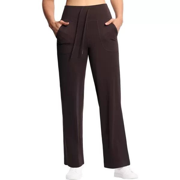 THE GYM PEOPLE Womens Wide Leg Yoga Pants High Waist Loose Stretch Palazzo Lounge Pant with Pockets DrawstringBrown