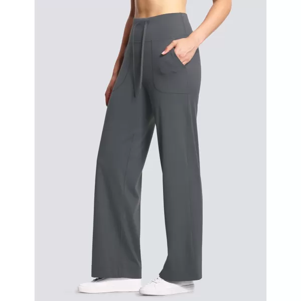 THE GYM PEOPLE Womens Wide Leg Yoga Pants High Waist Loose Stretch Palazzo Lounge Pant with Pockets DrawstringDark Grey