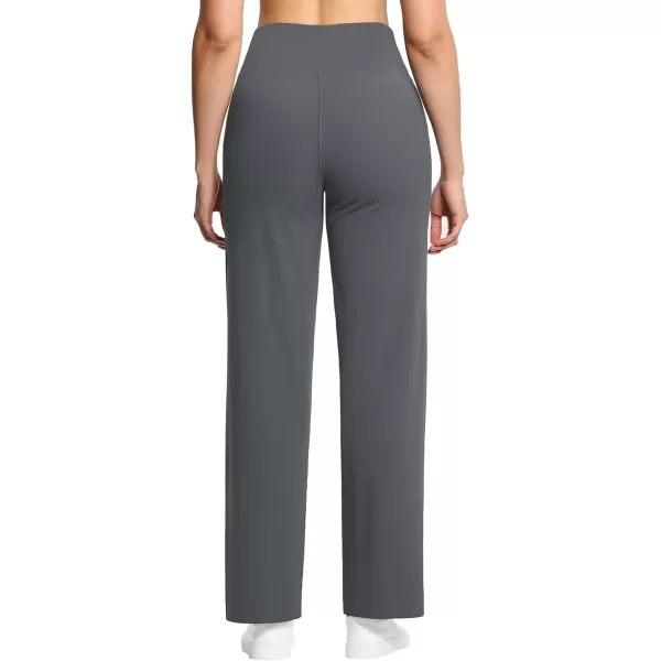 THE GYM PEOPLE Womens Wide Leg Yoga Pants High Waist Loose Stretch Palazzo Lounge Pant with Pockets DrawstringDark Grey
