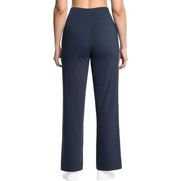 THE GYM PEOPLE Womens Wide Leg Yoga Pants High Waist Loose Stretch Palazzo Lounge Pant with Pockets DrawstringDark Navy Blue