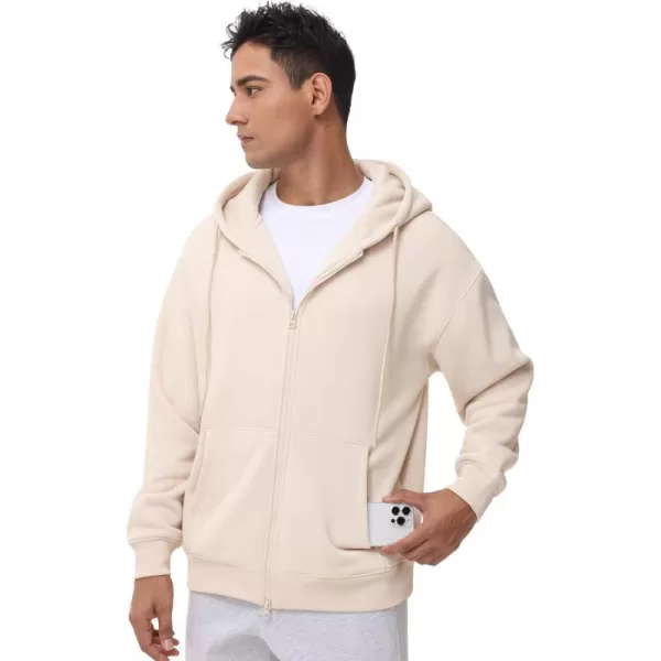 THE GYM PEOPLE Mens Full Zip Fleece Hoodie Jacket Loose Fit Soft Sweatshirts with Pockets DrawstringKhaki